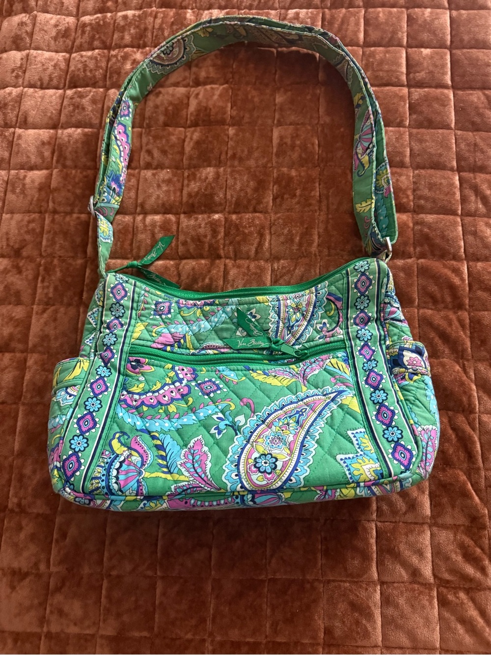 VERA Bradley EMERALD Emily Satchel Purse 9x13x5 Floral